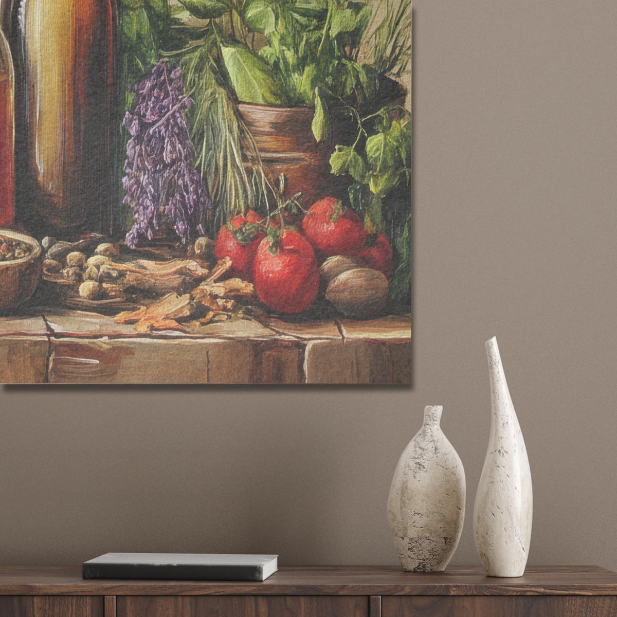 AKUSTIKPANEEL Stilleben - Kräuter - Gewürze - Früchte - Farbenfroh 80x60 cm - Grün, Textil (80/0.9/60cm) - MuchoWow