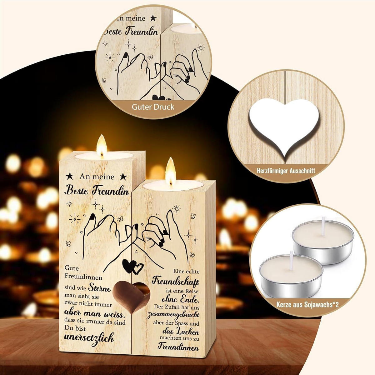 KERZENSTÄNDER Holz Freundschaftsgeschenk - Braun, Holz (4.5/12/9cm)