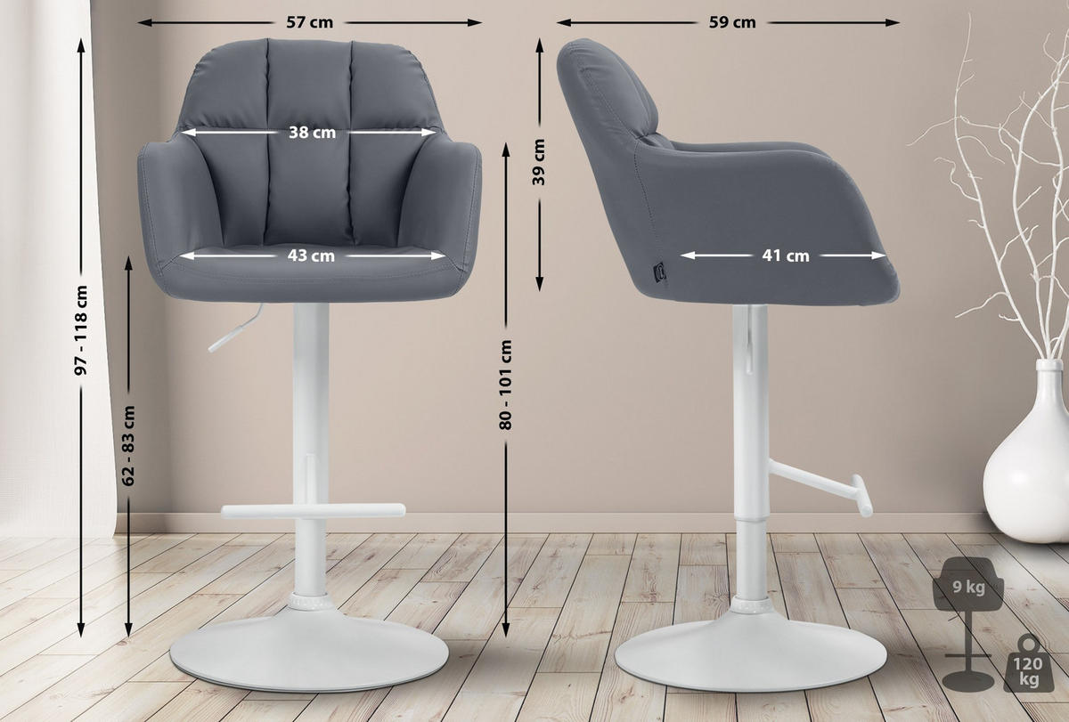 BARHOCKER Lederlook grau - Weiß/Grau, Textil (57/97/59cm) - CLP