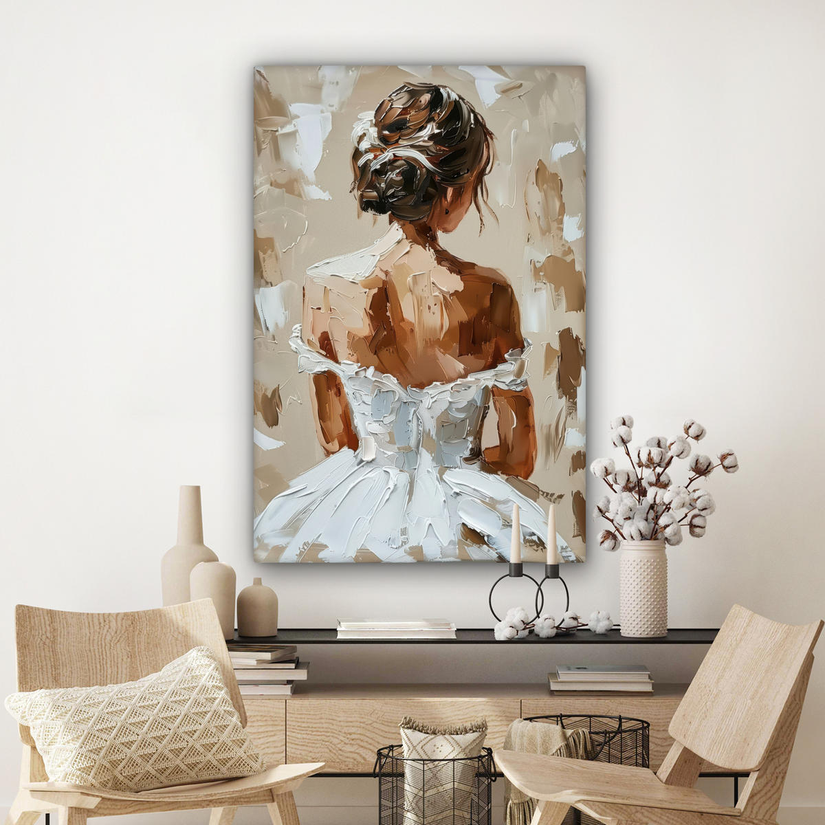 LEINWANDBILD - Frau - Farbe - Abstrakt - Beige - Modern - 80x120 - Wanddeko - Sandfarben, Textil (80/120cm) - MuchoWow
