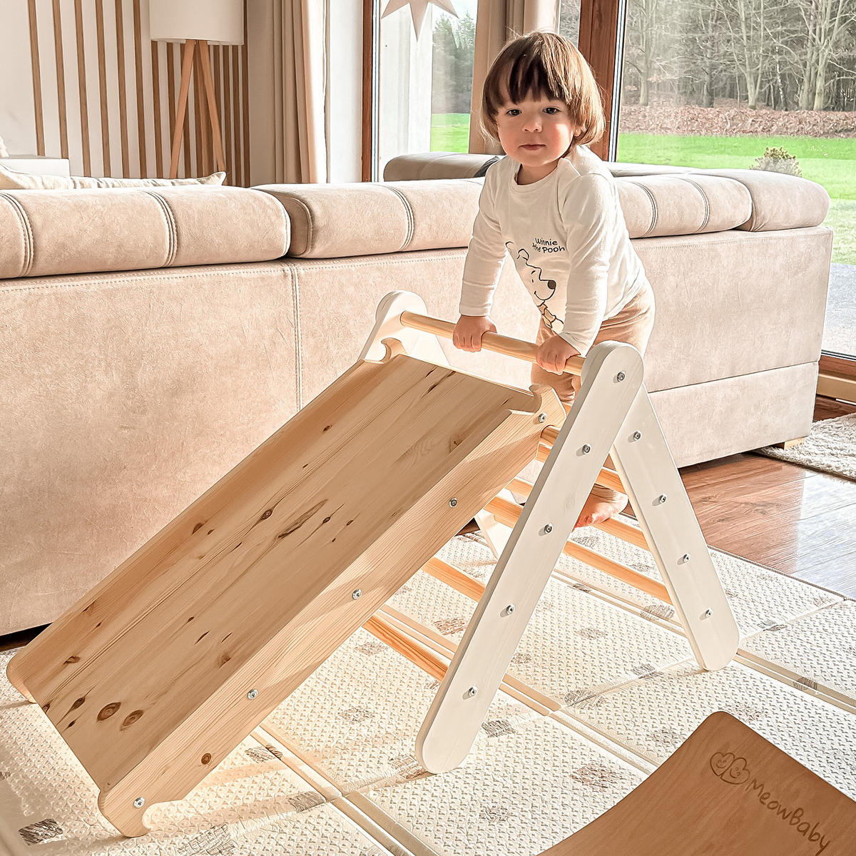 KLETTERDREIECK für Kinder mit Rutsche und Kletterwand - Set, Montessori, Grau - Grau, Holz (140/59/60cm) - MeowBaby