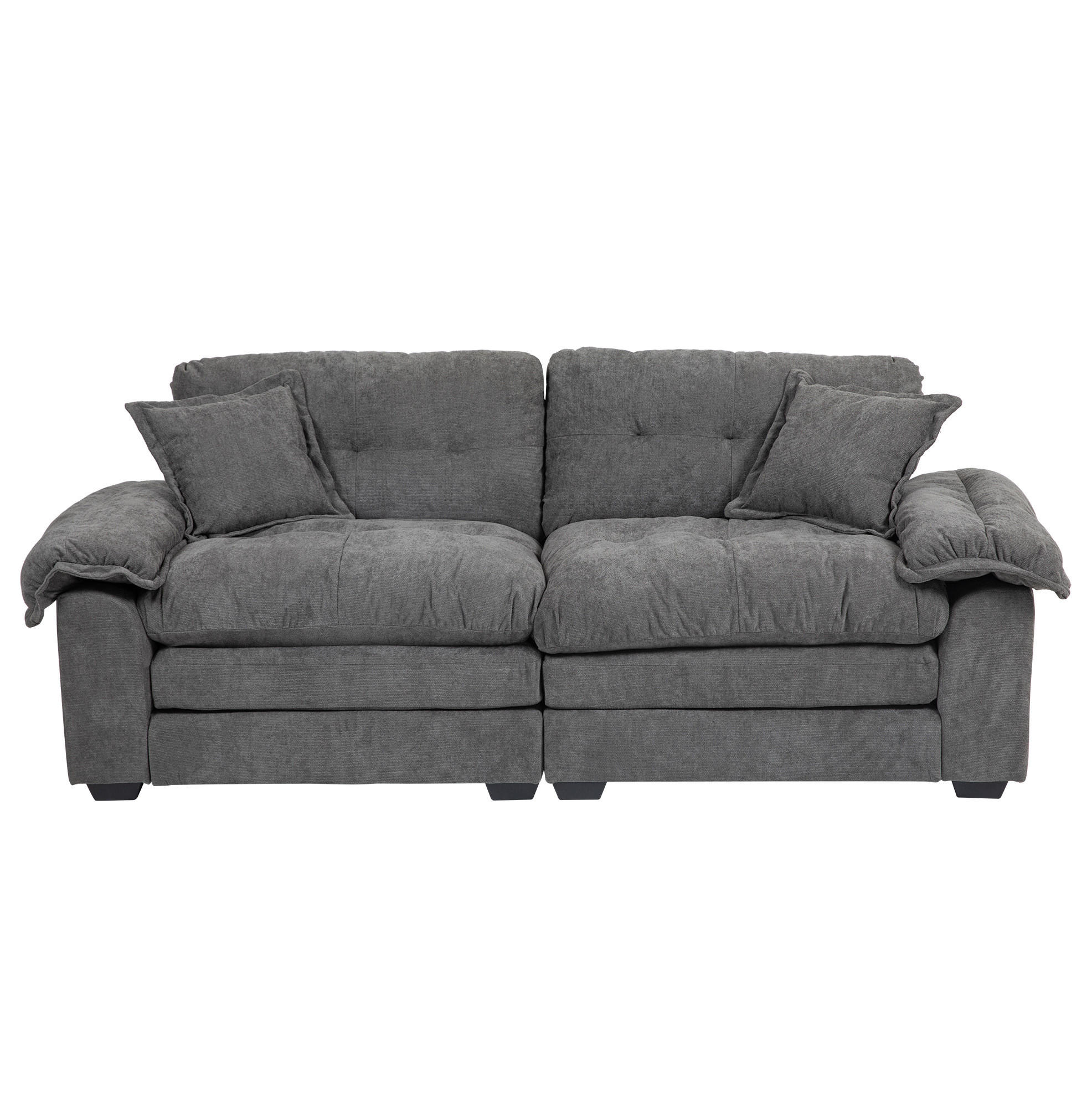 2-SITZER Sofa Chenille Polster mit tiefem Sitz, Doppelschichtkissen 213,4/90,1/87,6 cm Grau - Grau, Textil (90.1/87.6/213.4cm) - Redom