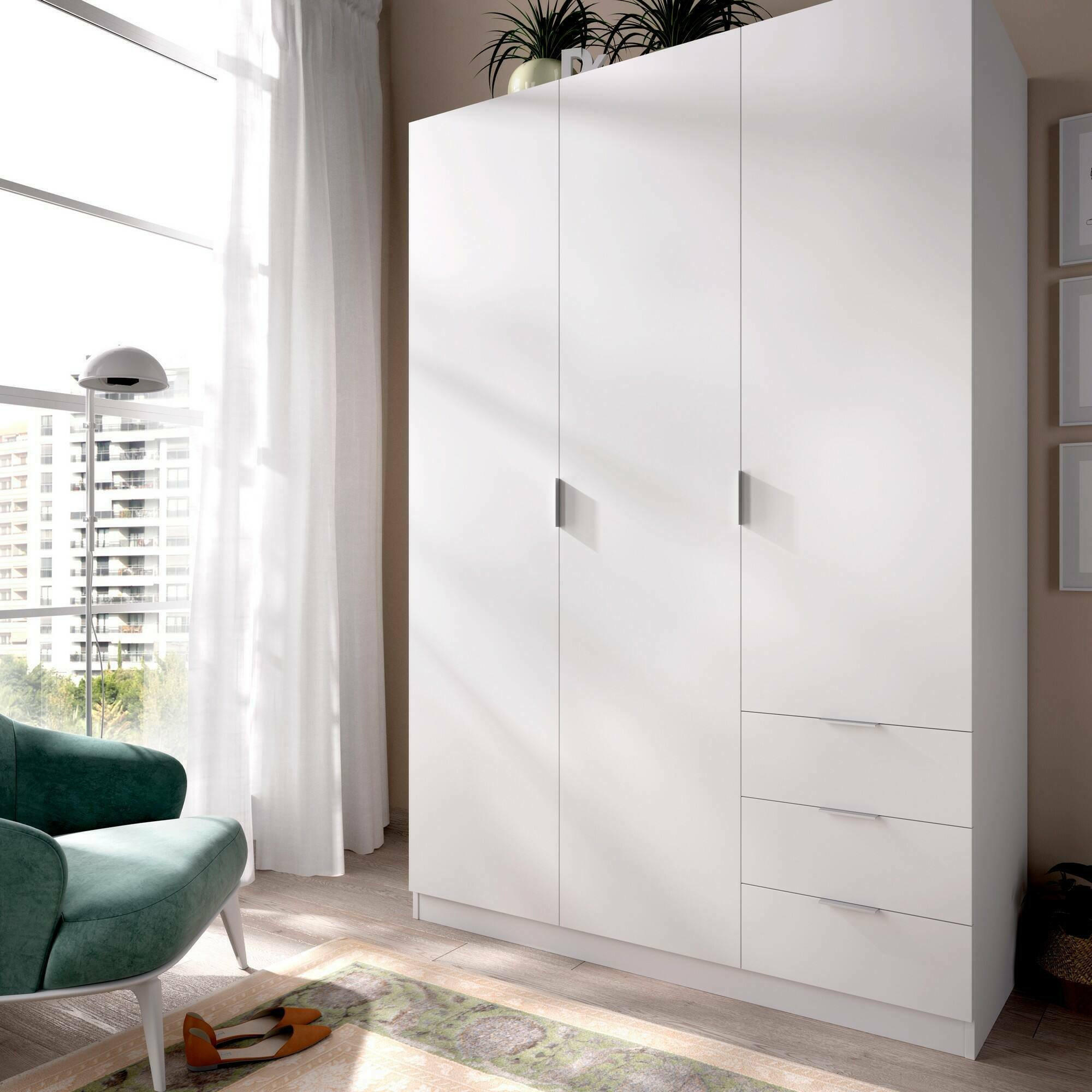 KLEIDERSCHRANK 3 TÜREN Weiß 52/121/184 cm - Weiß, Holzwerkstoff (121/184/52cm) - DMORA