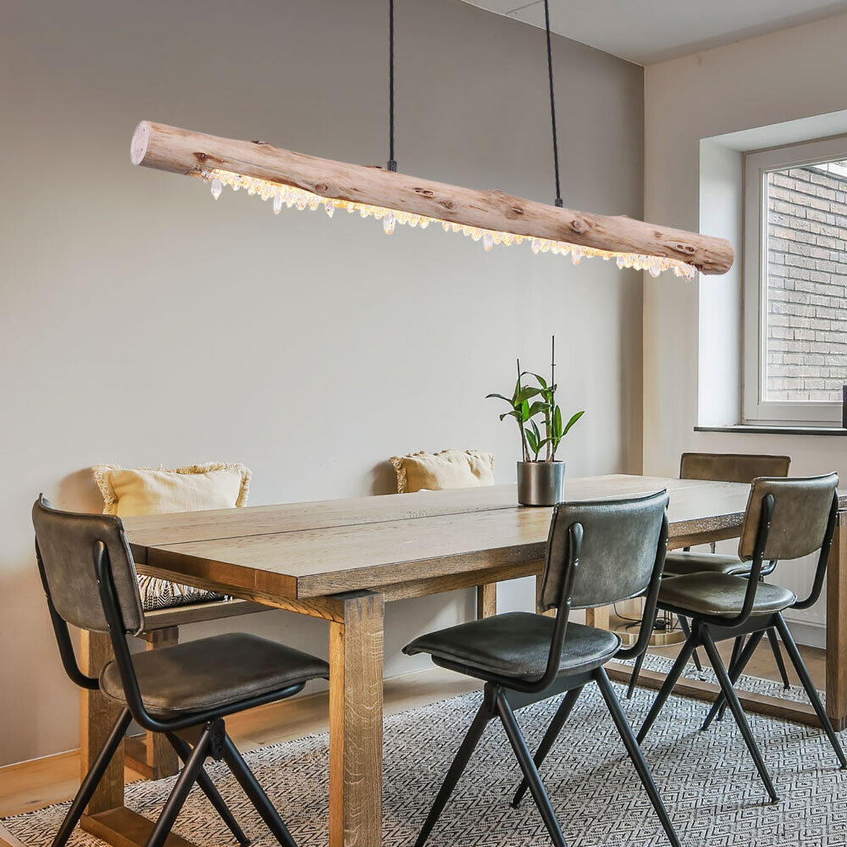 LED HÄNGELEUCHTE Holz Natur Schwarz - Schwarz, Holz (100/8/150cm) - Globo Lighting