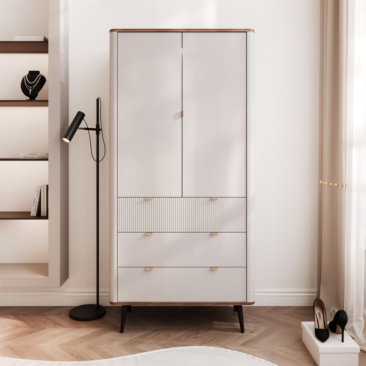 KLEIDERSCHRANK mit Schubladen NAVANI 90 cm Kaschmir Nuss - Kaschmir/Schwarz, Holzwerkstoff/Metall (90/191/60cm) - Idohome