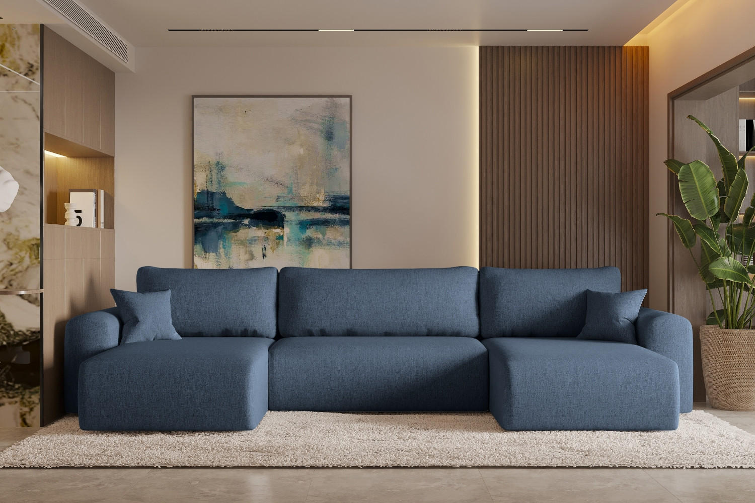 ECKSOFA Mit Schlaffunktion Und Bettkasten U-form CAPRI Verita Marineblau - Blau, Holz/Textil (145/362cm) - Kaiser Möbel