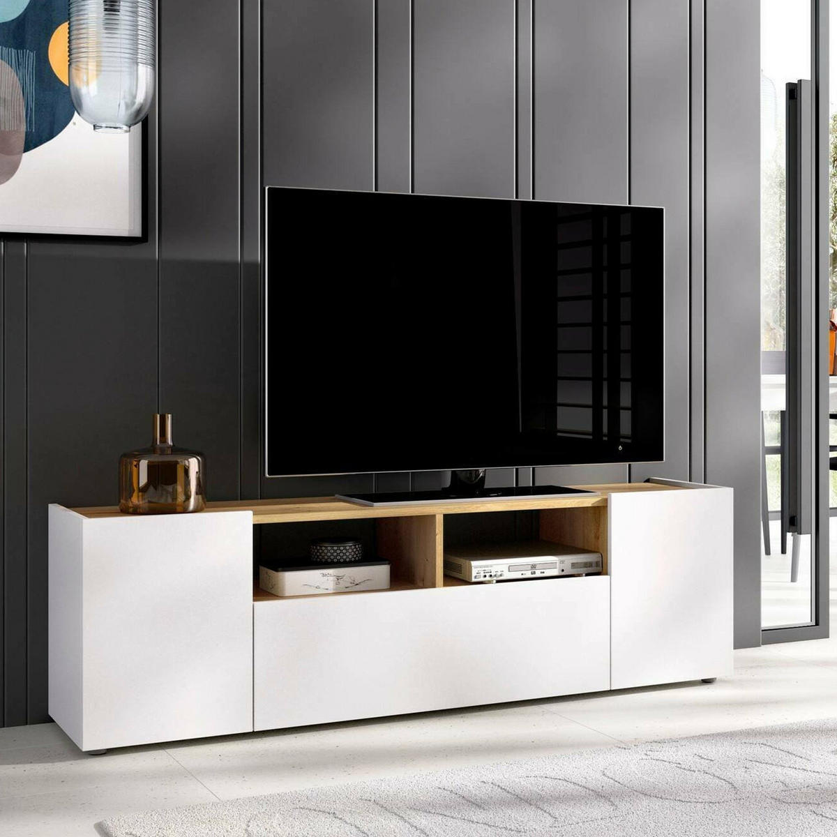 FERNSEHSCHRANK Weiß, Knoteneiche 34.7/141.7/43.8 cm - Weiß, Holzwerkstoff (142/44/35cm) - DMORA