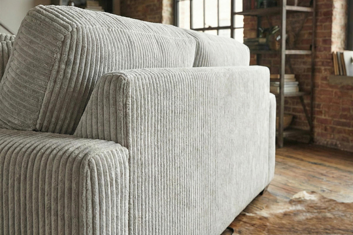 SOFA NETTA Hellgrau Cord - Hellgrau/Braun, Birkenholz/Textil (226/90/116cm) - KAWOLA