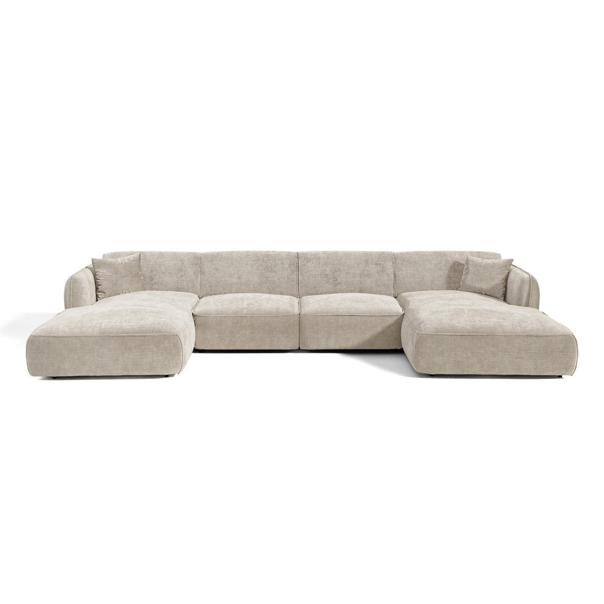 PANORAMA-SOFA LOMI Geprägter Samt Taupe 346cm - Taupe, Textil (346/76/166cm) - Premium Interiors