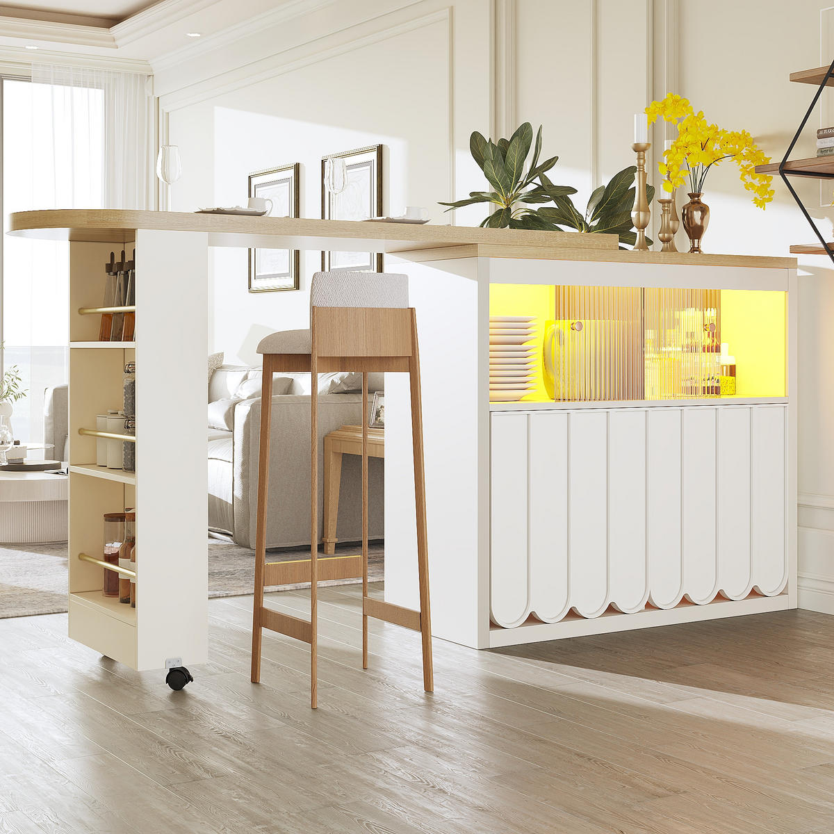 BARTISCH Ausziehbar 135-205cm LED Stauraum Weiß - Weiß, Glas (39/135/100cm) - FLIEKS