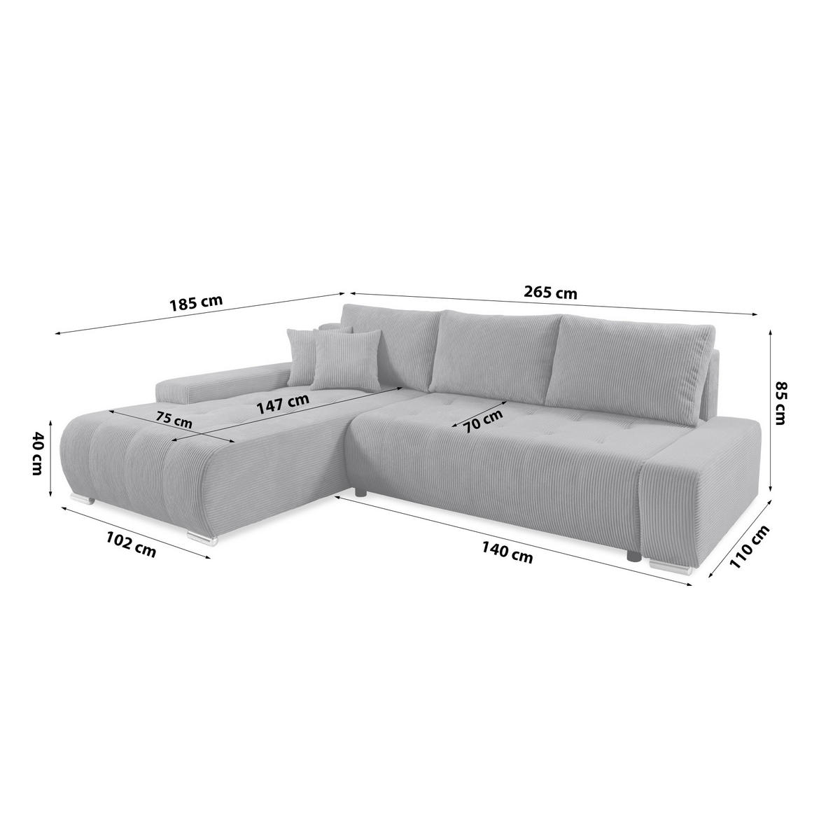 ECKSOFA mit Bettkasten Tragel L, Dunkelgrau - Grau, Textil (185/265cm) - Meblito