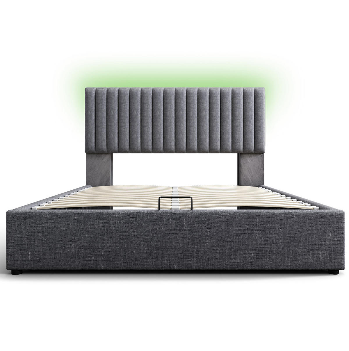 POLSTERBETT 160/200 cm Grau aus Leinen mit LED-Kopfteil und Stauraum - Grau, Textil (160/200cm) - OKMYHOME