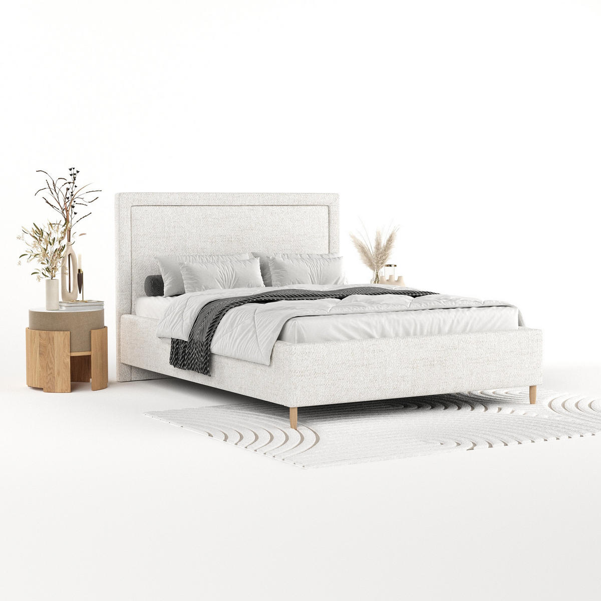 POLSTERBETT Vega 160/200 cm Creme im Neve Stoff - Creme/Naturfarben, Holz/Holzwerkstoff (160/200cm) - AltaBeds