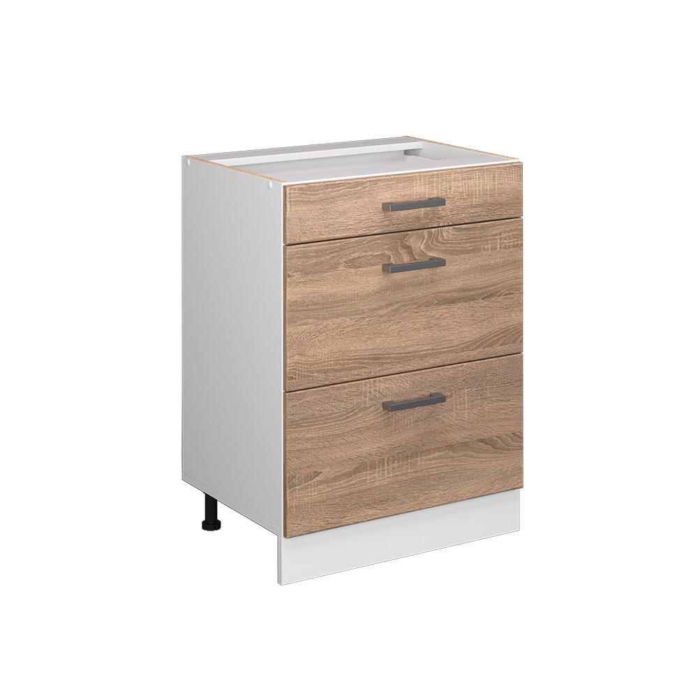 KÜCHENUNTERSCHRANK R-Line Sonoma 60 cm mit Schubladen, ohne AP - Weiß/Sonoma Eiche, Holzwerkstoff (60/81.6/46cm) - Vicco