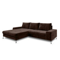 ECKSOFA L Form Artemia Braun Samt 275/210/81 cm – modernes Sofa fürs Wohnzimmer L - Silberfarben/Braun, Textil/Metall (210/275cm) - AX Living
