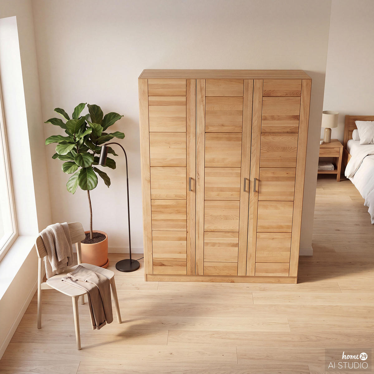 DREHTÜRENSCHRANK - Kernbuche massiv - geölt - Braun, Holz (156/207/61cm) - home24