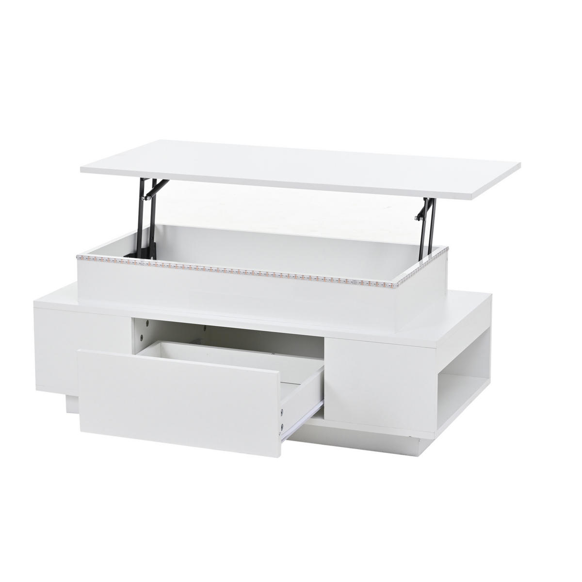 COUCHTISCH höhenverstellbar 96 x 45 x 40 cm Weiß mit LED - Weiß, Holzwerkstoff (96/45/40cm) - Meubliv