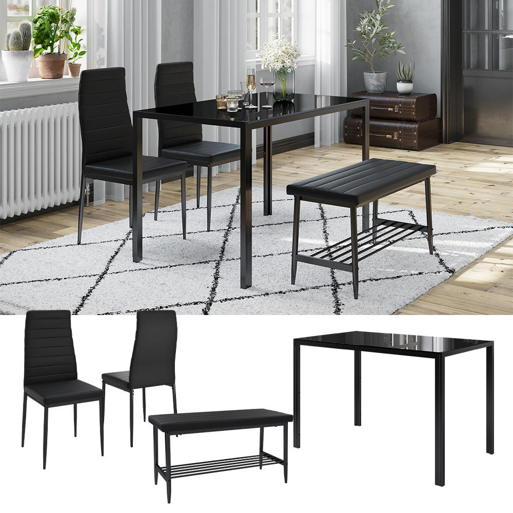 ESSTISCH-SET Grand Schwarz 120 x 70 cm 4-teiliges Set - Schwarz, Metall (120/75/70cm) - Vicco