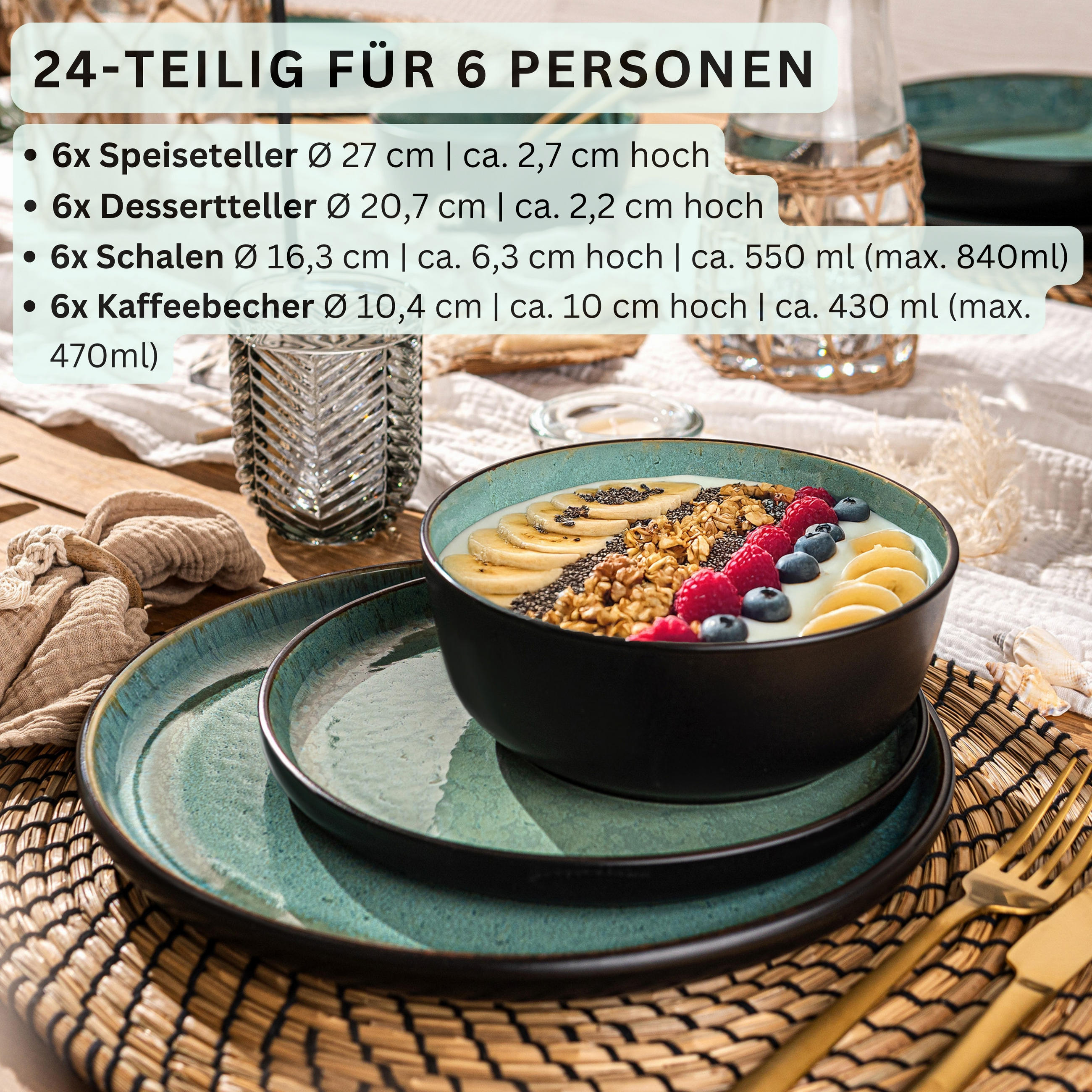 KOMBISERVICE FIJI - 24 teilig aus Steingut - Grün, Stein (50/30/80cm) - Sänger