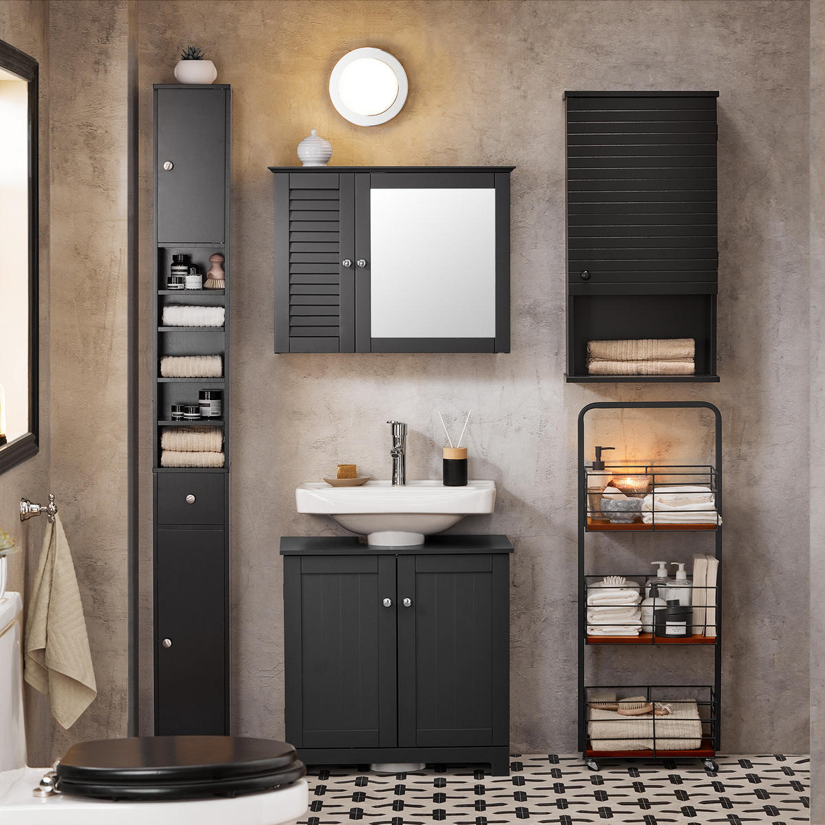 HOCHSCHRANK Schmal, Schwarz, 20x180x20cm - Schwarz, Holzwerkstoff (20/180/20cm) - SoBuy