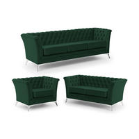 SITZGARNITUR 3+2+1 Chesterfield Whitby Flaschengrün Samt mit silbernen Füßen - Dunkelgrün/Silberfarben, Holz/Textil (237/78/82cm) - S-Style Möbel