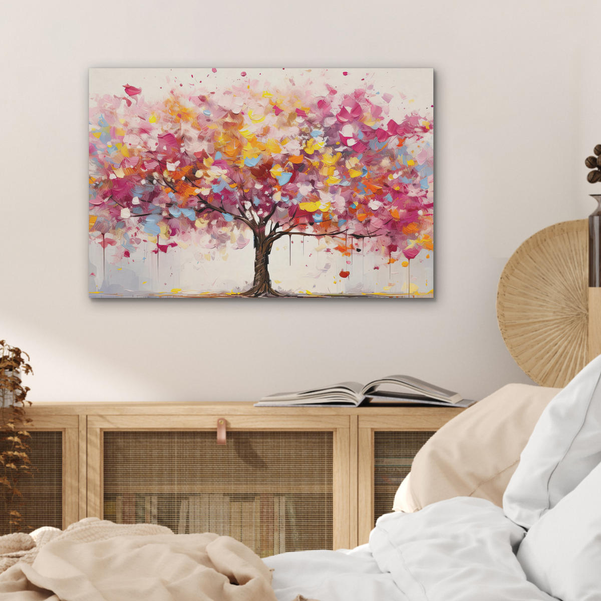 AKUSTIKBILD Aquarell - Baum - Kunst - Abstrakt Wanddeko 70x50 cm - Multicolor, Kunststoff (70/50/0.9cm) - MuchoWow