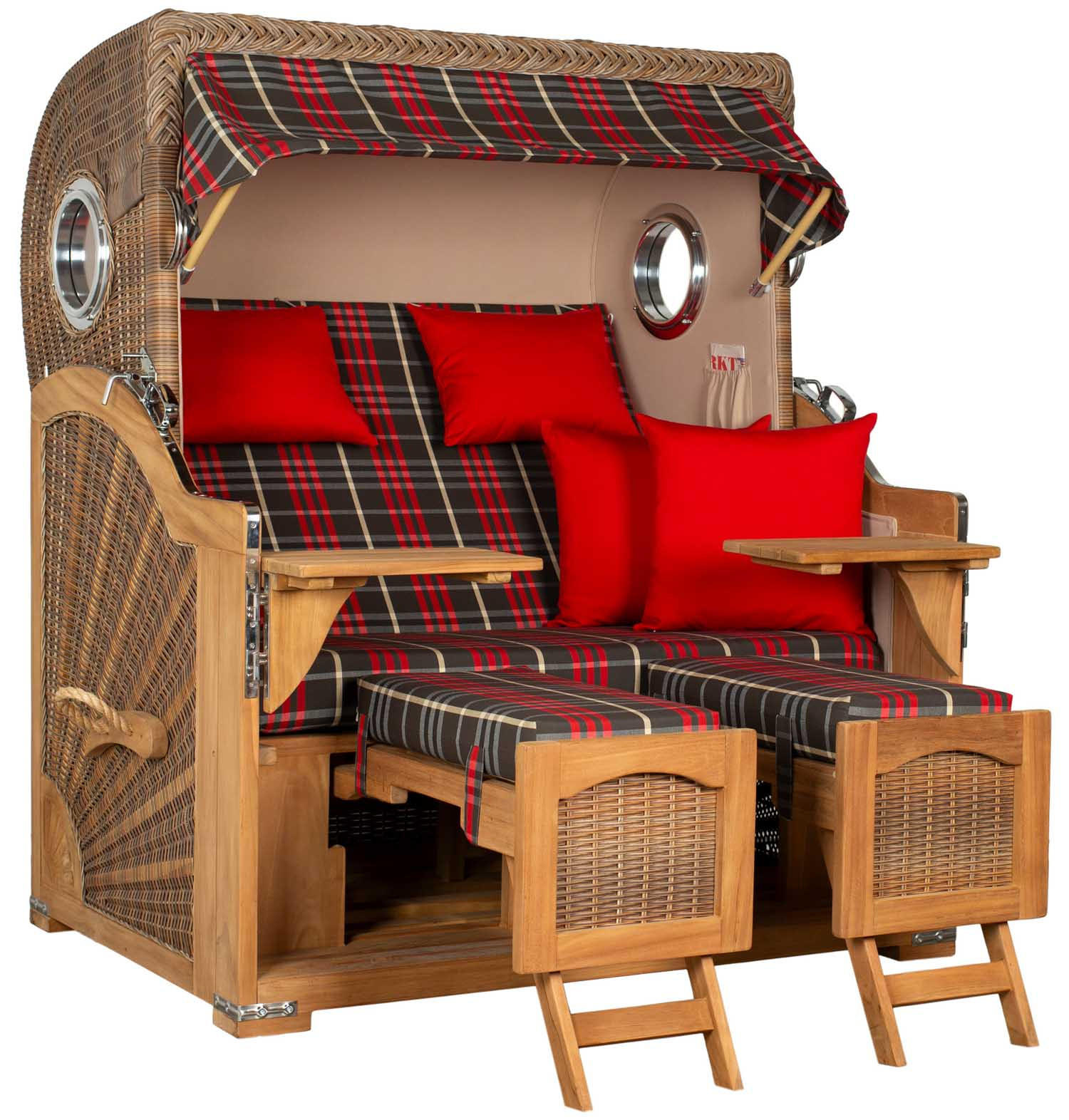 STRANDKORB XXL Düne Grande Teak Banana - Rot/Braun, Metall (142/170/95cm) - Mr. Deko