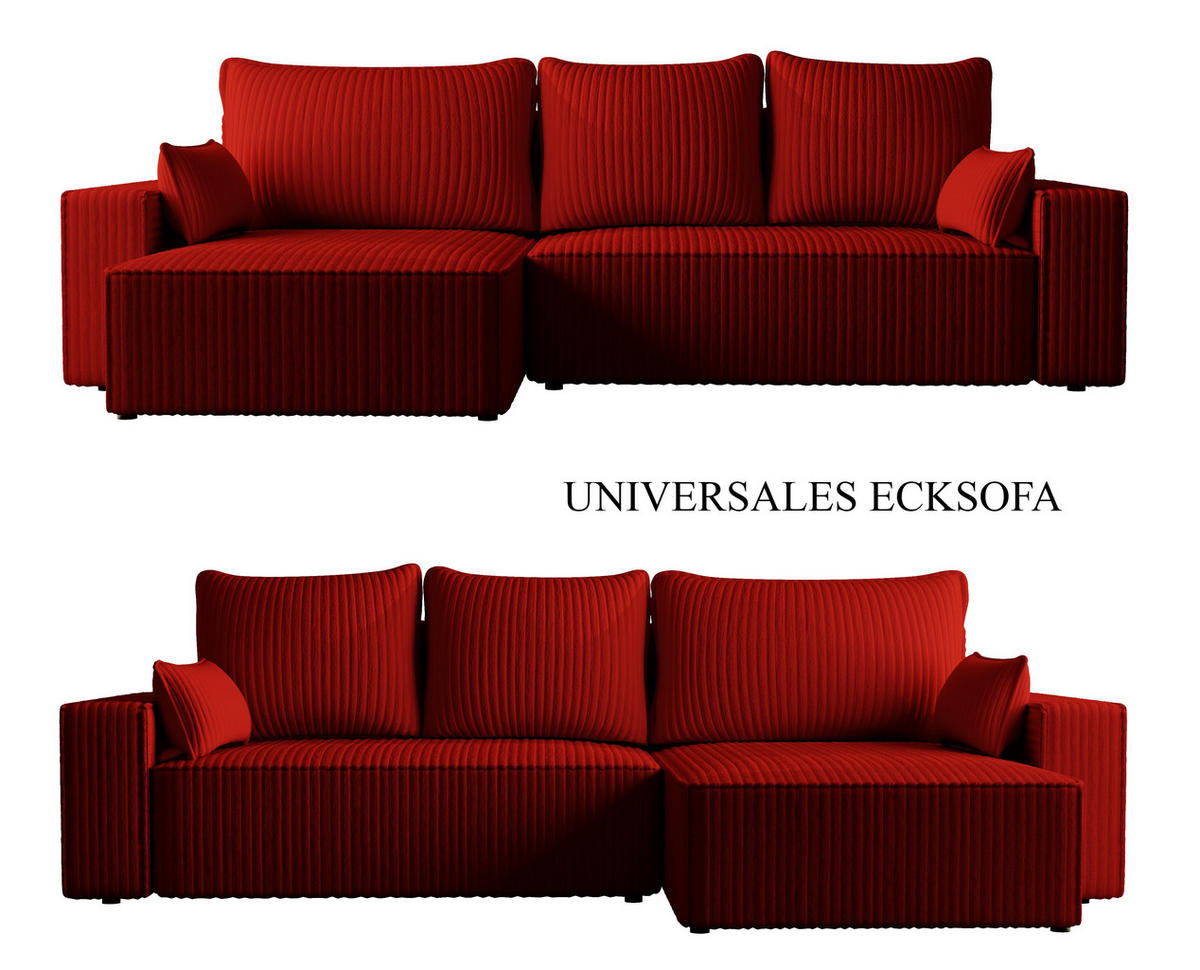 ECKSOFA Tobi mit Bettkasten und Schlaffunktion, L-Form/XL-Form, Cordstoff, Universal - Rot, Holzwerkstoff (276/145cm) - 4ALL HOME