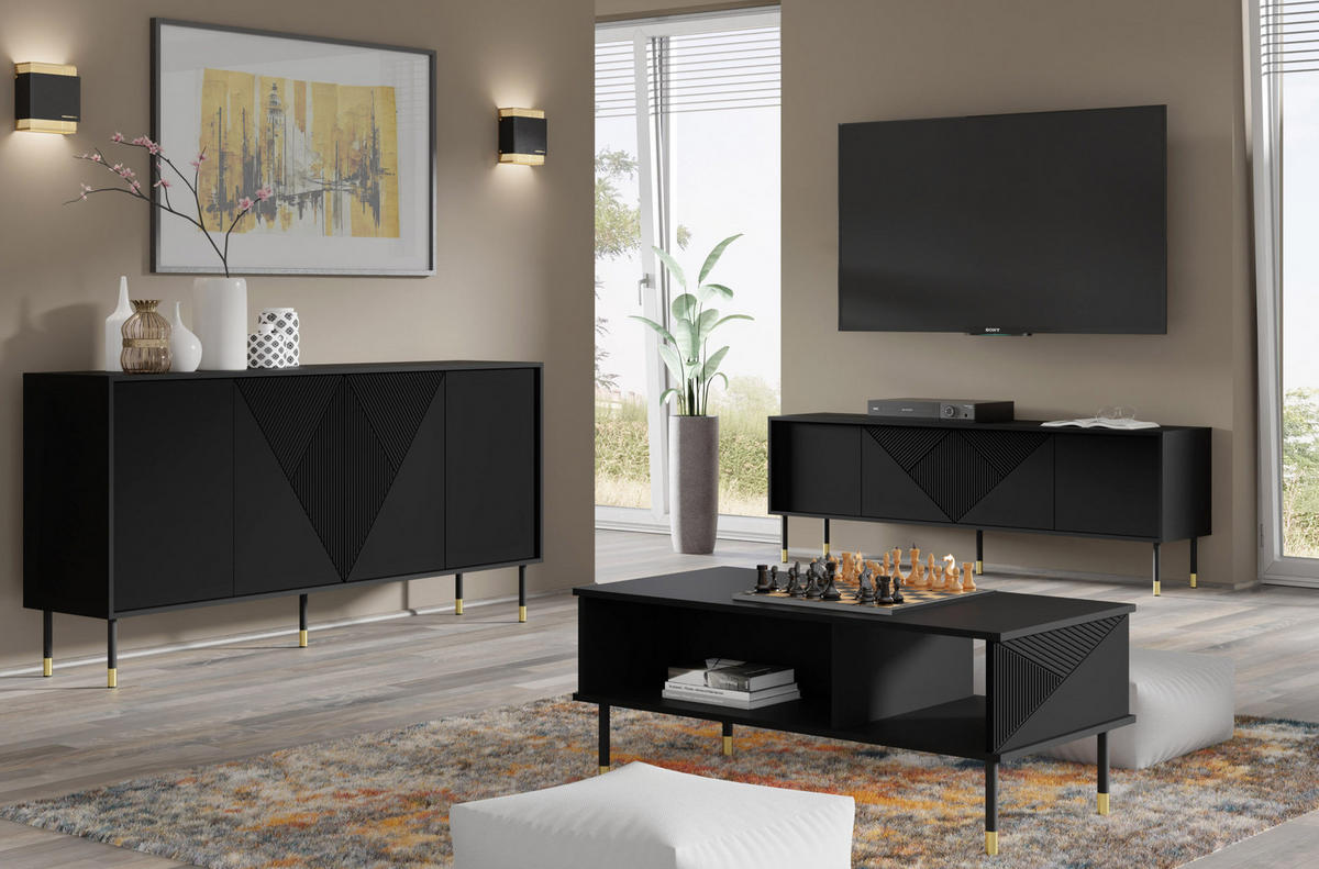 COUCHTISCH Schwarz, Gold 110/45/55 - Schwarz, Holzwerkstoff (55/110/45cm) - RAUMHIRSCH FURNITURE