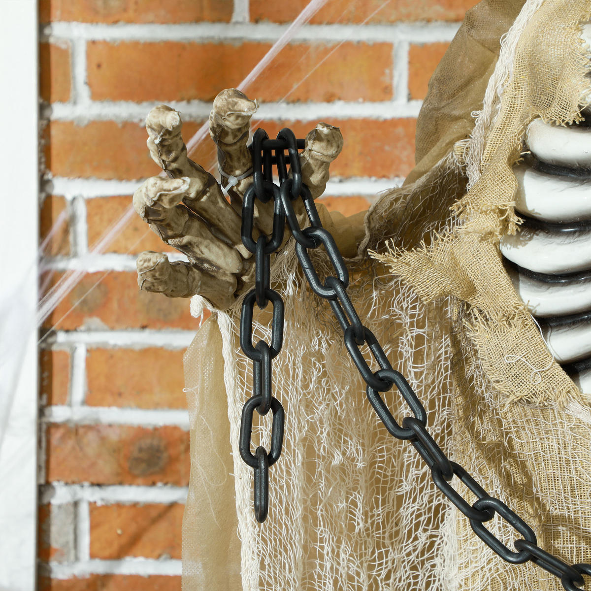 183CM Halloween Dekoration Hängendes Skelett mit LED-Lichter, Soundfunktion - Hellbraun, Kunststoff/Metall (18/183/70cm) - HOMCOM