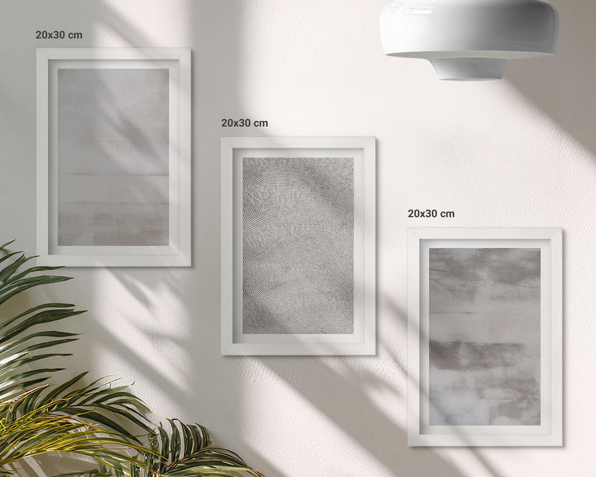 WANDBILDER 3er-Set - 20x30 cm Weißer Rahmen - Moderne minimalistische Texturen - Weiß, Kunststoff (20/30cm) - ArtPrintCave