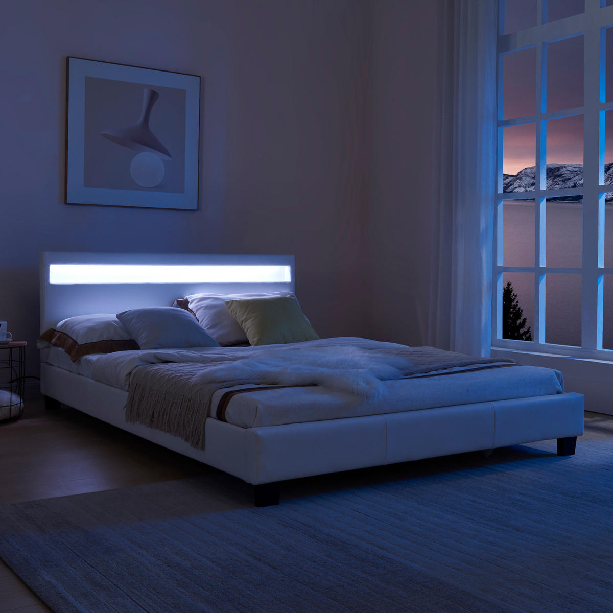 POLSTERBETT Paris mit Matratze und LED-Beleuchtung - Weiß, Textil (140/200cm) - Corium