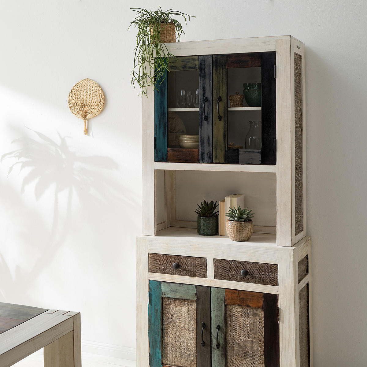 BUFFETAUFSATZ - Mango teilmassiv - Mango Vintage Weiß - Multicolor, Holz/Holzwerkstoff (86/108/35cm) - home24