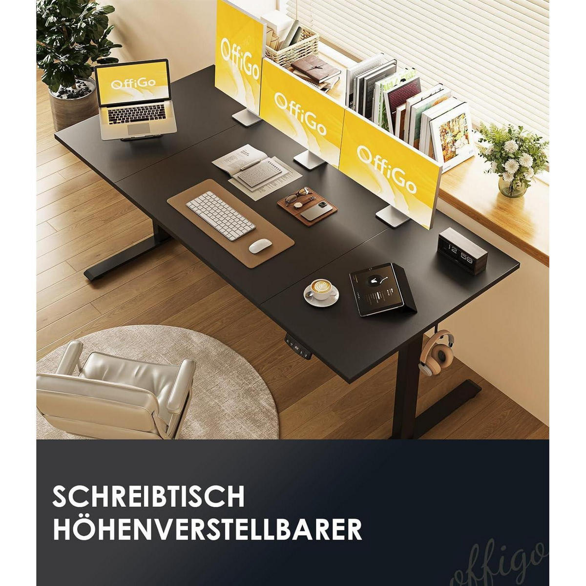 SCHREIBTISCH elektrisch höhenverstellbar 180 cm Schwarz - Schwarz, Holz (70/180/72cm)