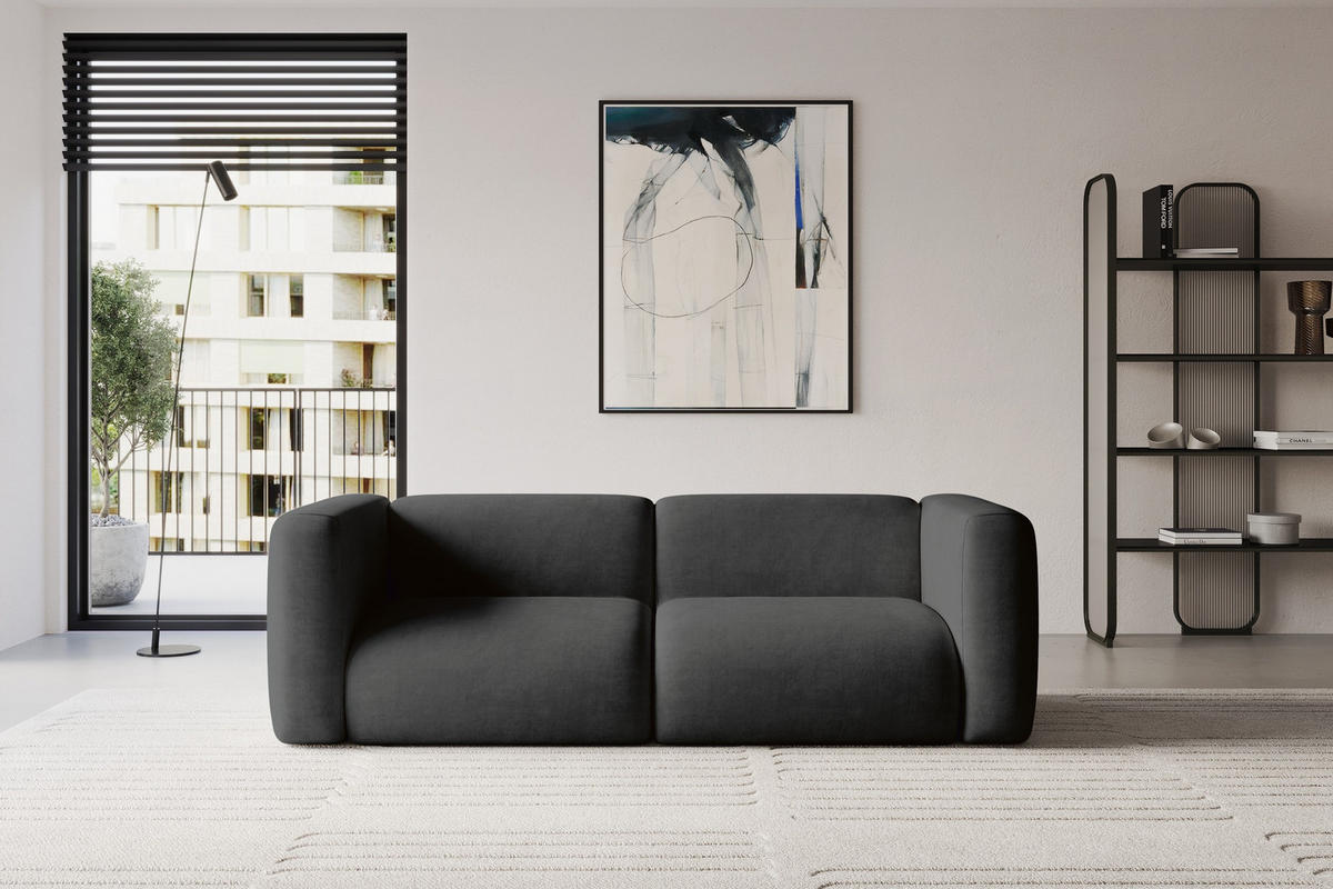 MODULARES Sofa 2-SITZER MIRA-S1 228x89x70 Schwarz cm Velours - Anthrazit/Schwarz, Holzwerkstoff/Kunststoff (228/70/89cm) - ALTDECOR