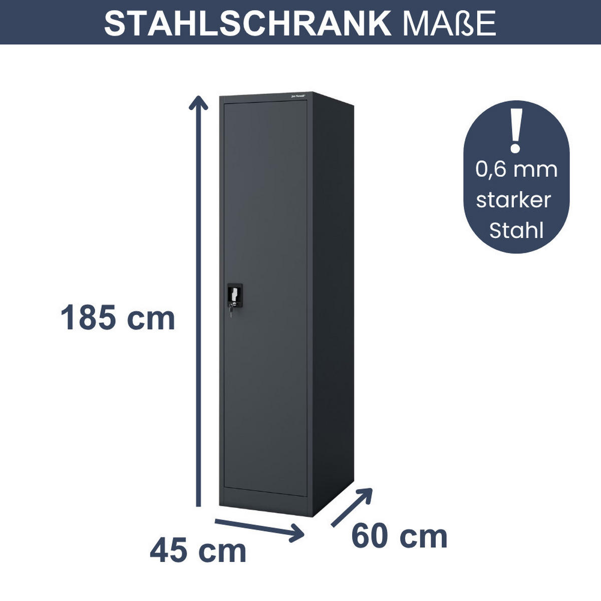 AKTENSCHRANK abschließbar KADO Flügeltüren 185x45x60cm Anthrazit - Anthrazit, Metall (45/185/60cm) - DELUKE