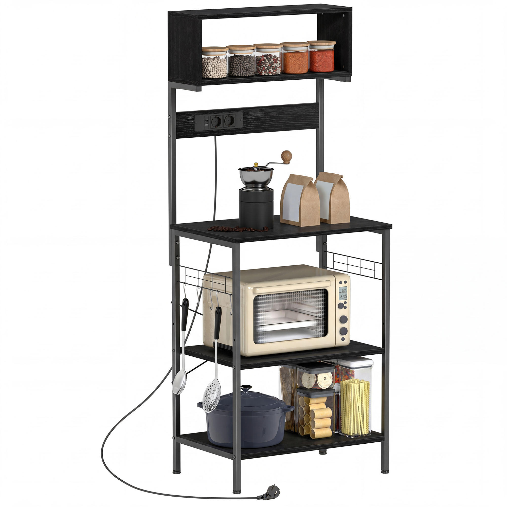 KÜCHENREGAL Schwarz 1 Stück - Schwarz, Holzwerkstoff (42/153/60cm) - GiPP