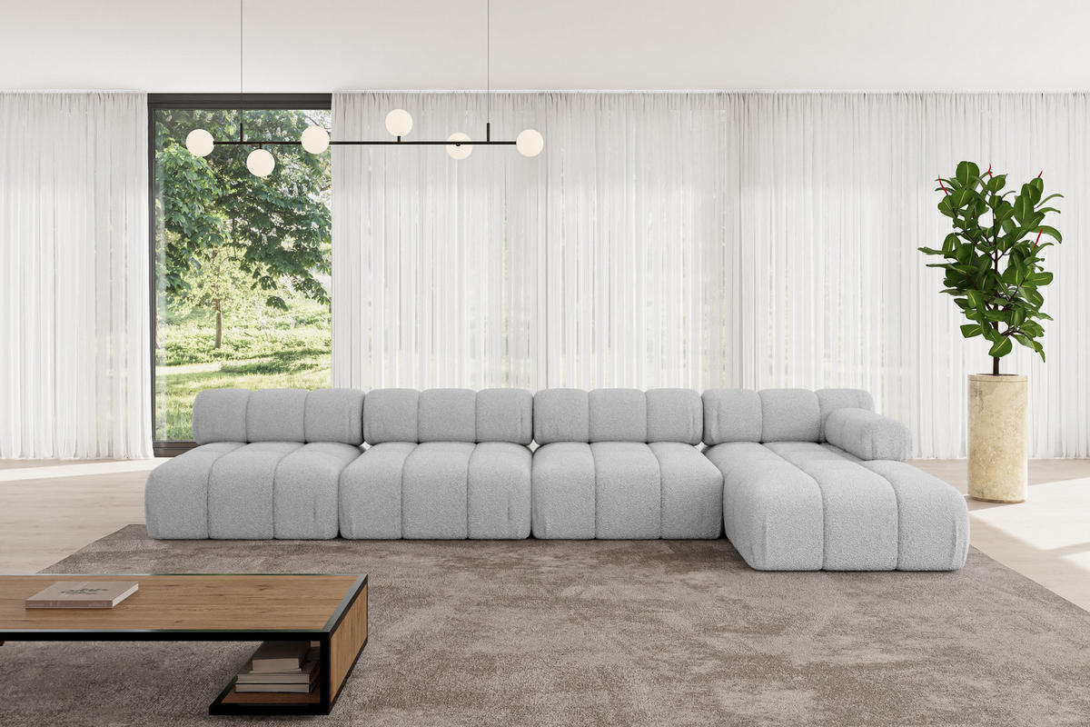 ECKSOFA modulares Sofa Razon-L3 - 380x160x70 cm Hellgrau Bouclé - Hellgrau, Holzwerkstoff/Textil (380/160cm) - ALTDECOR
