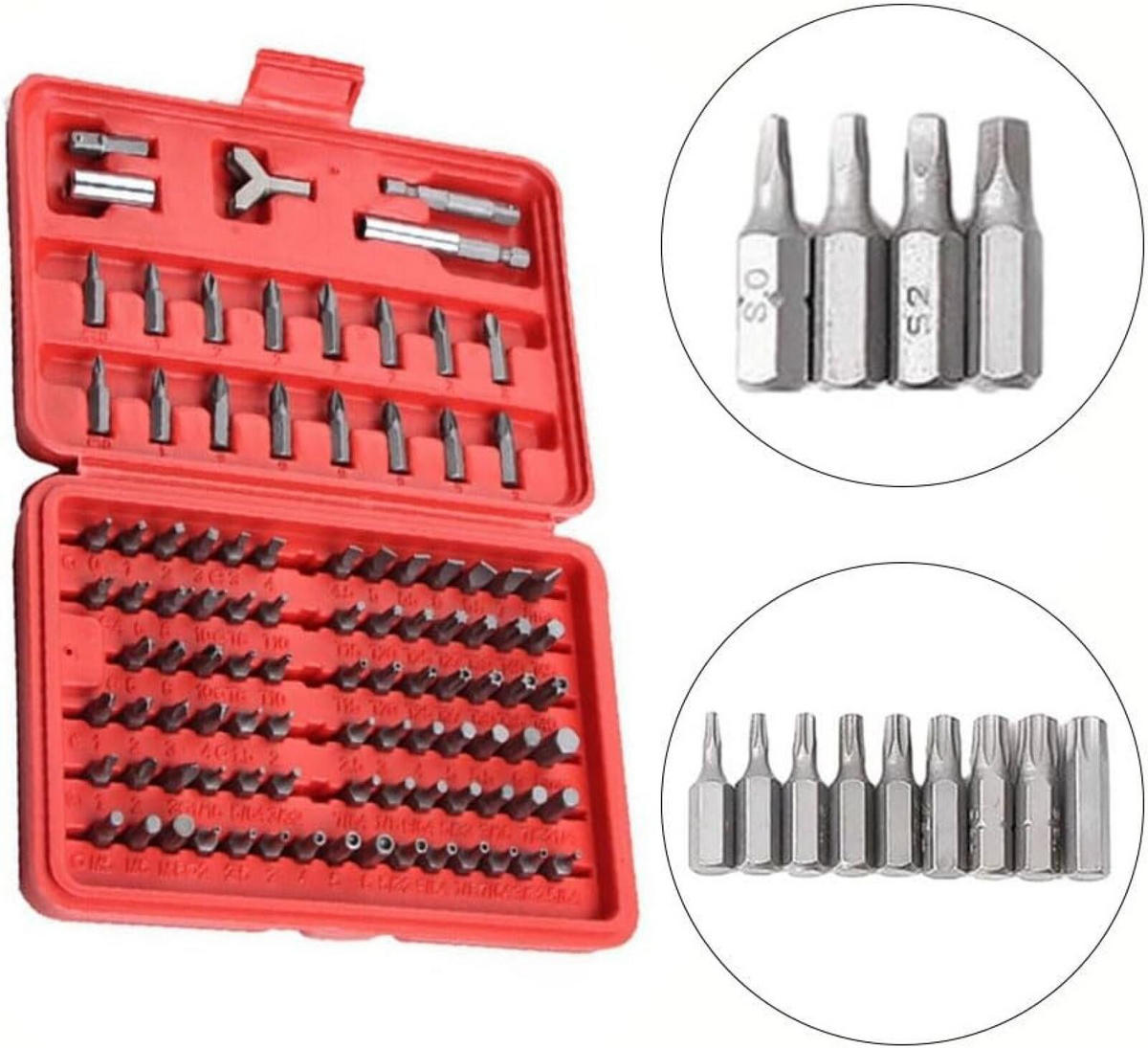 BOHRER – Geeignet für die Reparatur von Autos, Werkzeugmaschinen, Haushaltsgeräten usw. – 1 Set, 100 Bohrer - Rot, Metall (19.5/13.8/3.8cm) - DCA