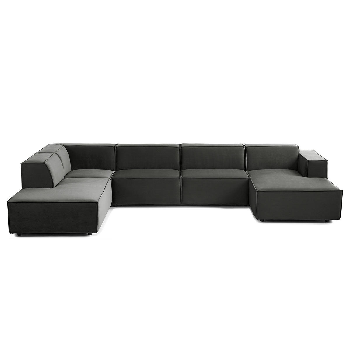 WOHNLANDSCHAFT mit Longchair & Ottomane - Schwarz/Grau, Kunststoff/Textil (369/70/234cm) - home24