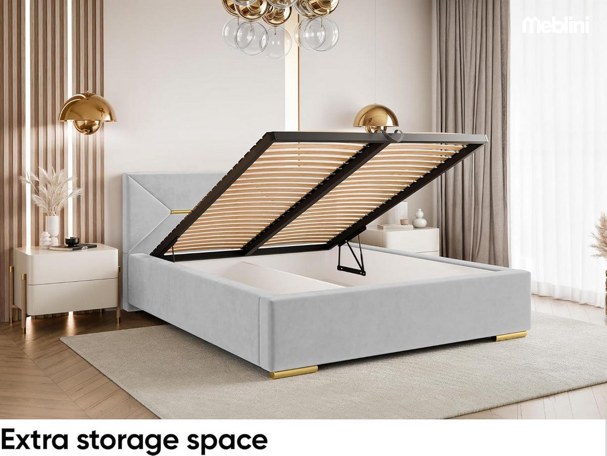 BETT LIZZY - Goldfarben/Hellgrau, Holzwerkstoff (160/200cm) - Meblini