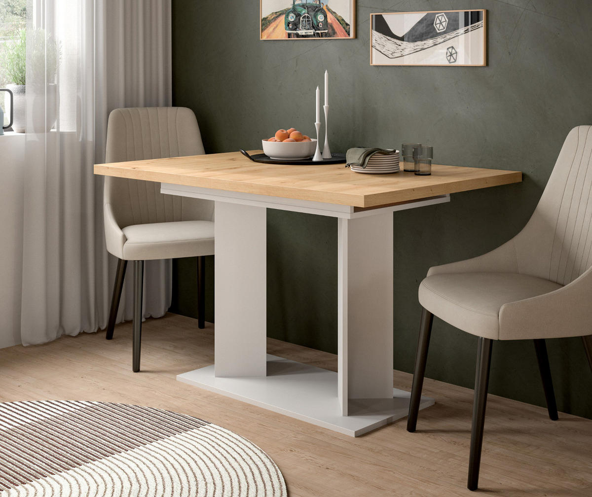 ESSTISCH Eiche Artisan, weiß 120 - 160 x 80 cm, Küchentisch ausziehbar - Eiche Artisan/Weiß, Holzwerkstoff (80/120/76cm) - Inn.Furn