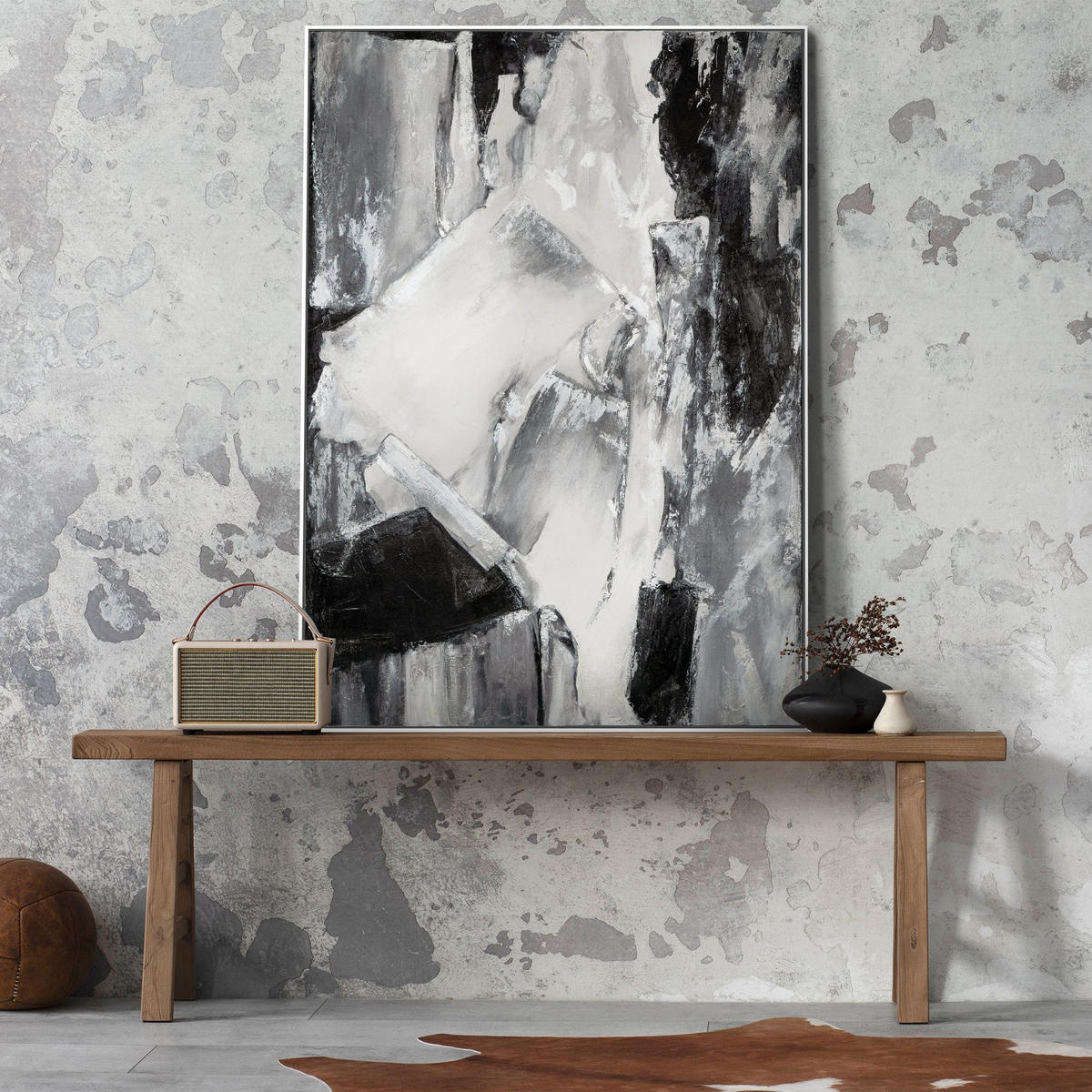 GEMÄLDE Kontrastreiche Reflexionen Schattenfugenrahmen Weiß 140x100 cm - Weiß, Holz (140/100cm) - YS-art gallery