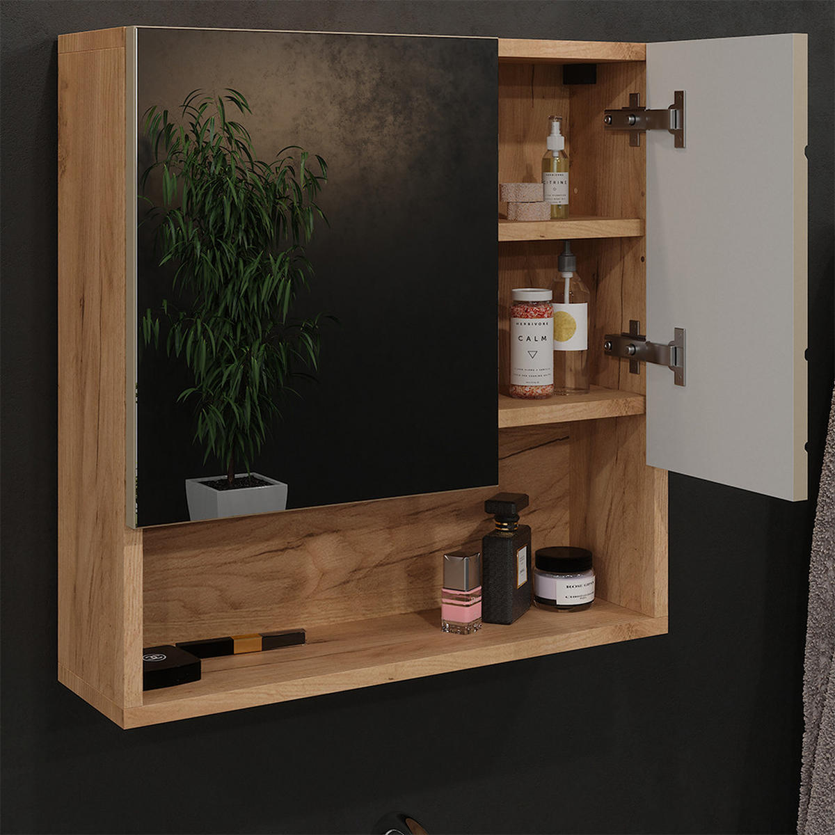 BADSPIEGELSCHRANK Irma Goldkraft Eiche 54 x 55 cm - Honigeiche/Beige, Holzwerkstoff (54/55/16.9cm) - Vicco