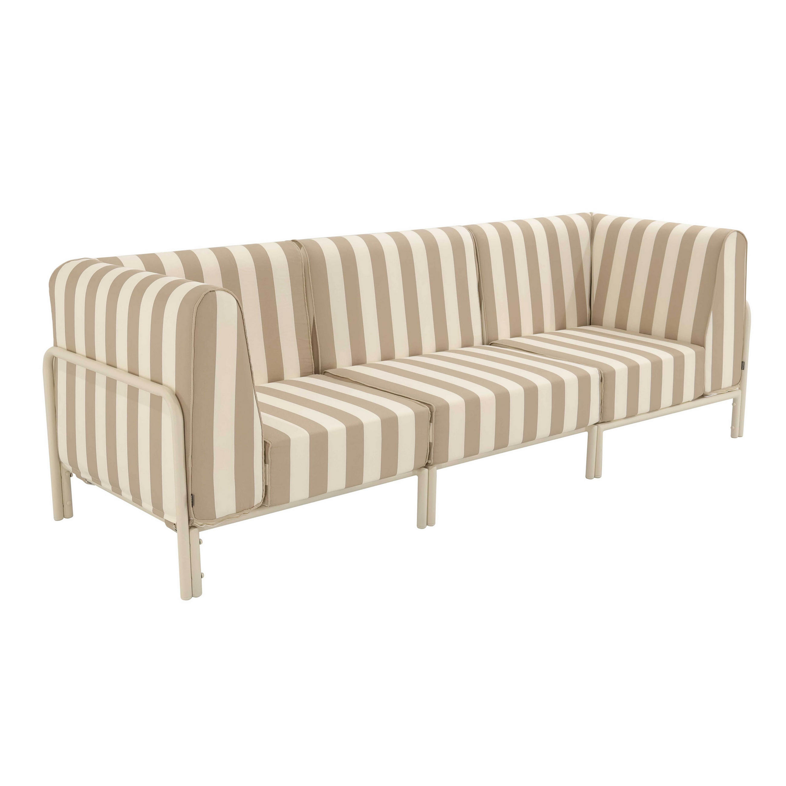 GARTENSOFA mit 3 Sitzplätzen, Beige - Beige, Metall - Oviala