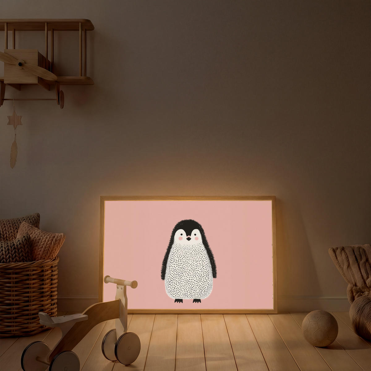 DOBÍJECÍ NOČNÍ LAMPIČKA Tučňák - Tečky - Minimalistický - Růžový 100x70 cm - růžová, kompozitní dřevo (8/100/70cm) - OnlyWow