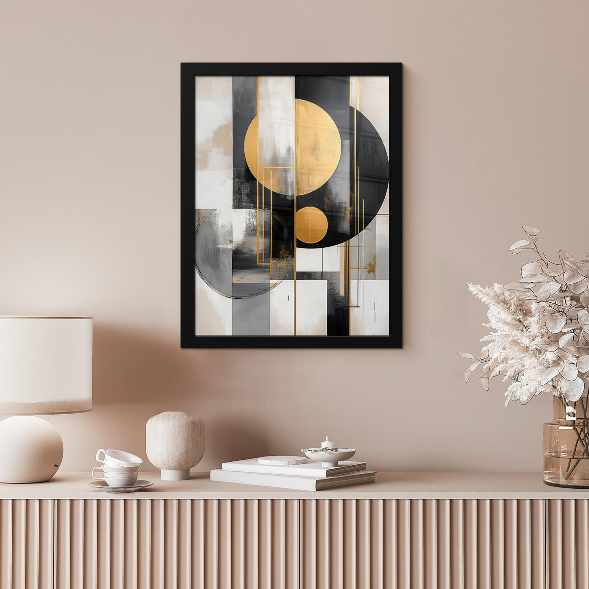 GERAHMTES BILD Abstrakt - Gold - Silber - Formen - Ästhetisch - Modern 30x40 cm - Goldfarben, Papier (30/40cm) - MuchoWow