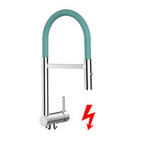 NIEDERDRUCK-VORFENSTER-KÜCHENARMATUR, Umklappbar 6 CM, Verchromt und Türkis, 2-Strahl-Brause - Türkis, Metall (21.3/48.2/21.3cm) - VIZIO