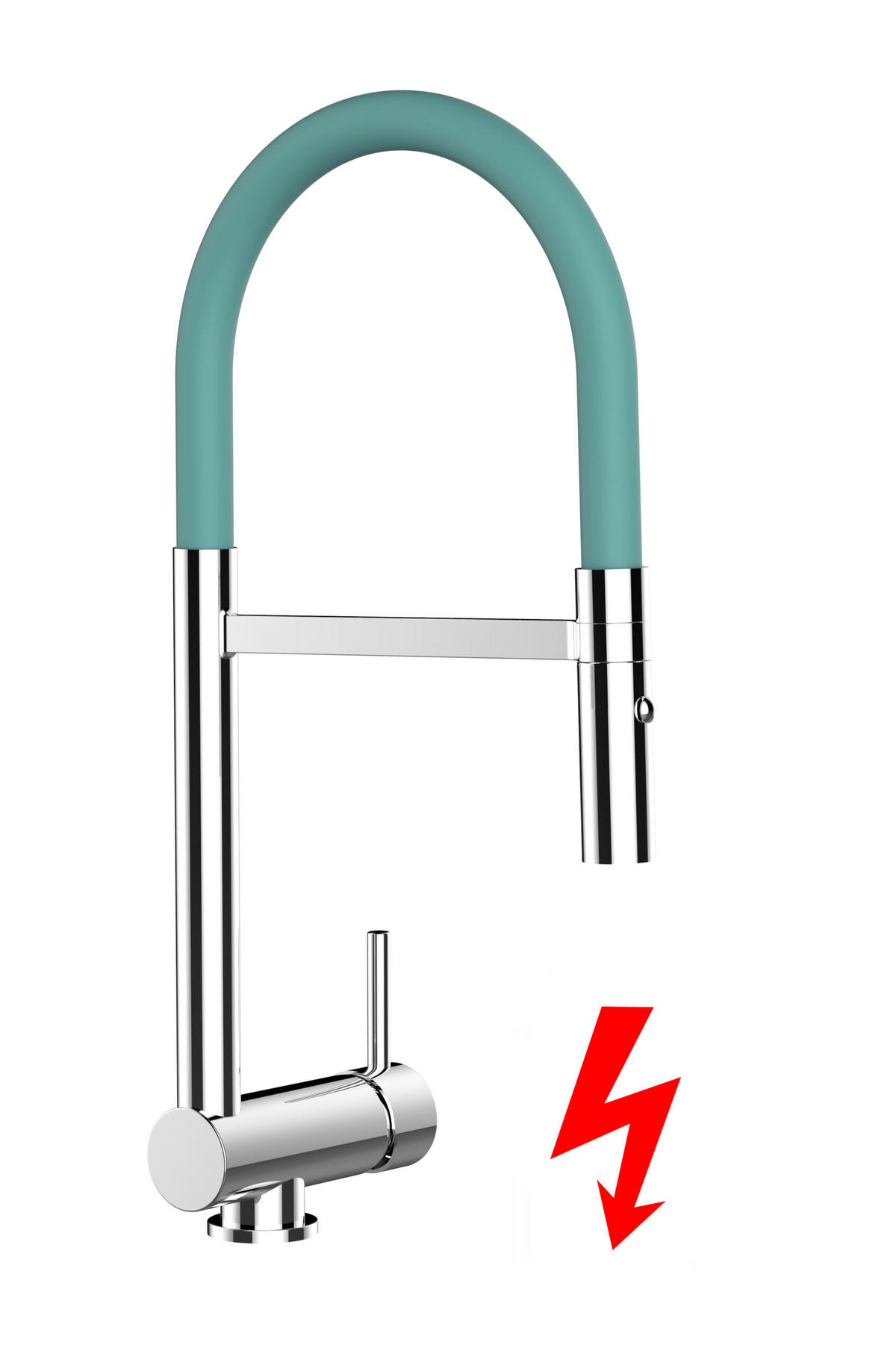 NIEDERDRUCK-VORFENSTER-KÜCHENARMATUR, Umklappbar 6 CM, Verchromt und Türkis, 2-Strahl-Brause - Türkis, Metall (21.3/48.2/21.3cm) - VIZIO