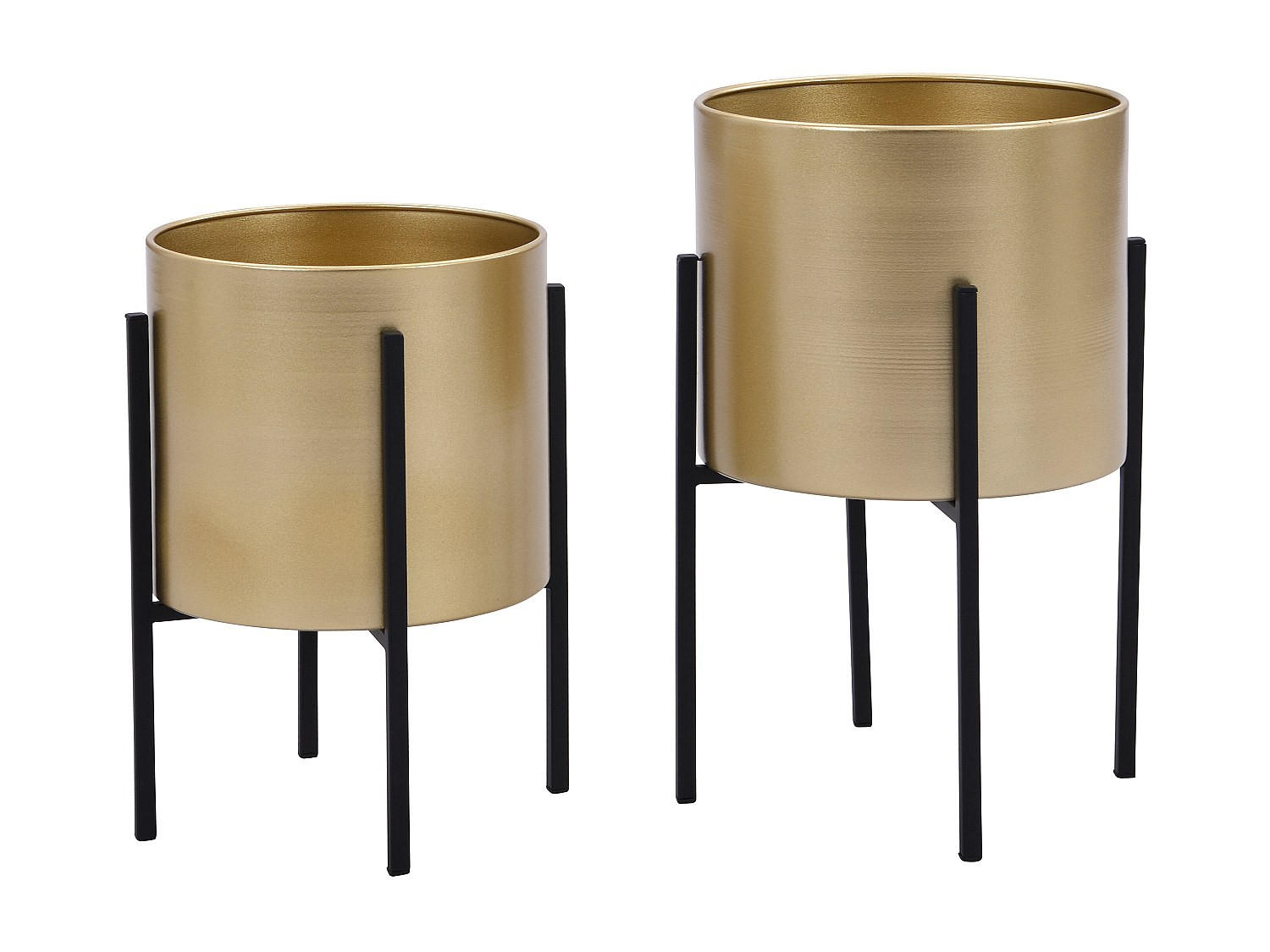 2ER-SET Übertöpfe - 23 cm, 25 x 23 cm, 25 cm - metall - schwarz, goldfarben - Edmee - Goldfarben/Schwarz, Metall (23/39/23cm) - Vente-Unique